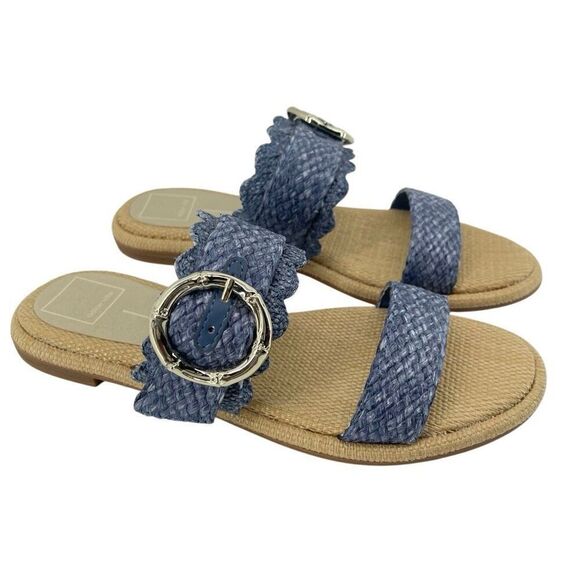 Dolce Vita Women’s Alroy Blue Woven Raffia Scalloped Slide Sandals Size 9 - Picture 3 of 15